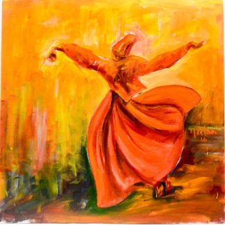 Whirling Dervish in orange and yellow hues acrylic on canvas
